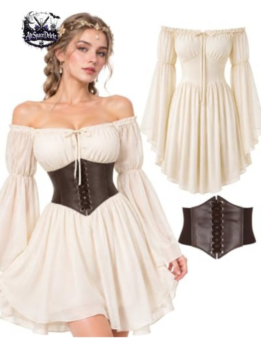 Renaissance Dress Set Women Medieval Pirate Costume Outfit Cosplay